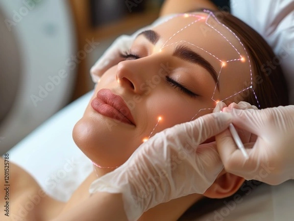 Obraz Woman receiving a non-surgical facelift with PDO threads