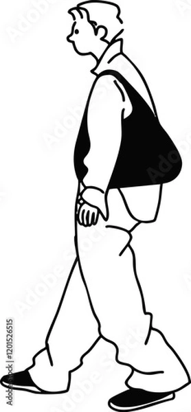 Obraz 歩く　ショッピング　横　男性ベクター線画