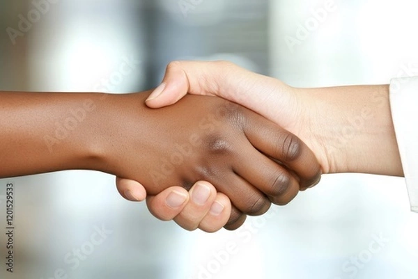 Fototapeta Business people shaking hands in office, Generative AI