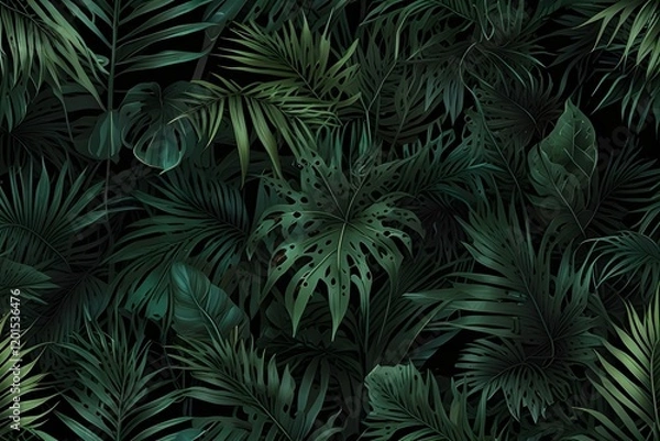 Fototapeta Tropical leaf Wallpaper, Luxury nature leaves pattern design, Green palm leaf line arts. Generative AI