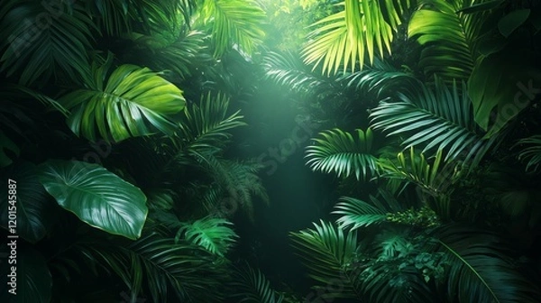 Obraz Lush Tropical Jungle with Green Foliage