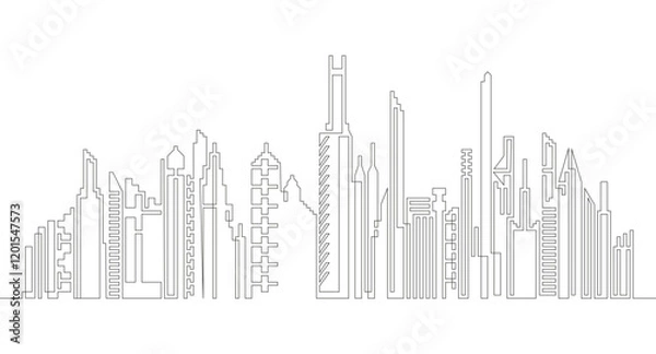 Fototapeta Continuous line drawing of house and residential building concept with a panoramic view