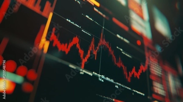 Obraz Abstract red waveform chart visualizing market dynamics