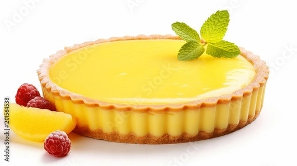 Obraz Lemon tart with gold crust isolated on white background