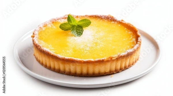 Obraz Lemon tart with gold crust isolated on white background