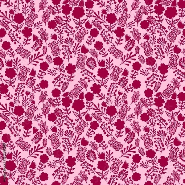 Fototapeta Pink colour theme flower power seamless pattern 