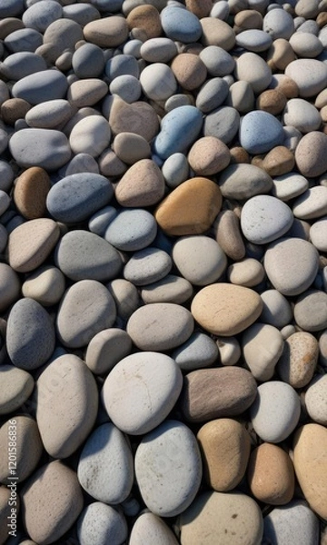 Fototapeta Beautifully arranged river rocks in a symmetrical pattern against a bright blue sky , elements, gravel, stone