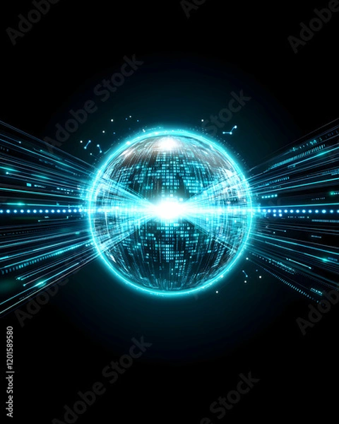 Fototapeta Dynamic digital sphere virtual reality graphic design cyber environment futuristic viewpoint technology concept