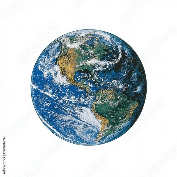 Fototapeta Isolated Earth on White Background, Cut-Out Style, Global, Planet, Environmental Concept, Geographical