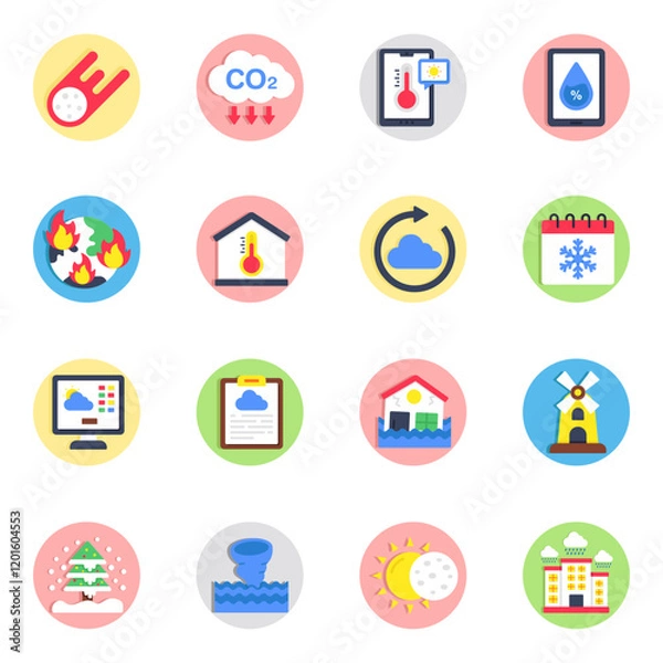 Fototapeta Set of Forecast and Overcast Flat Icons