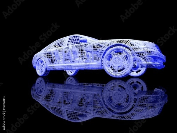 Fototapeta Car model on black background with reflection