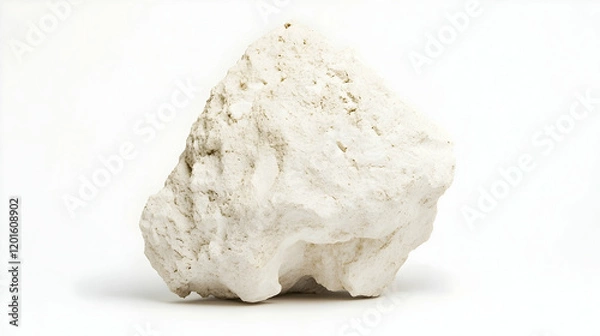 Fototapeta Rough white pumice stone isolated on white background; educational or geological resource