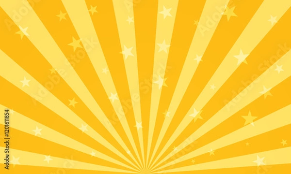 Obraz Magic circus poster. Sunlight horizontal background. Orange color burst background with shining stars. Backdrop with sunburst. Vector illustration