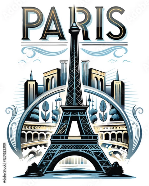 Fototapeta -mid-century-modern-travel-poster-for-paris-with-t (1).eps