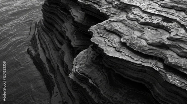 Fototapeta rough texture, appearing almost black or dark grey, with subtle highlights reflecting the heat and brightness