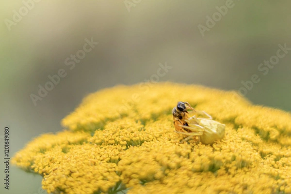 Fototapeta Abeille attaqué sur fleur jaune