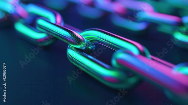 Fototapeta Futuristic 3D holographic chain links with vibrant colors and glowing effects