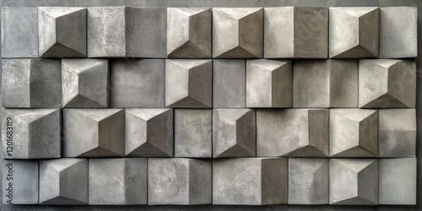 Fototapeta A wall made of concrete features a traditional 3D cube design that creates a unique relief effect, showcasing depth and texture in its appearance.
