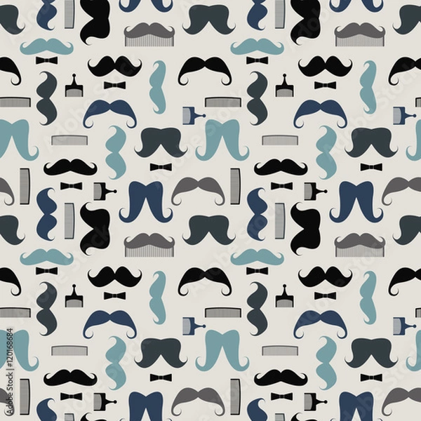 Obraz Vector seamless pattern with mustaches, mustache combs and bows