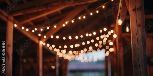 Obraz Barn Party Decoration with Warm Lights and Tables