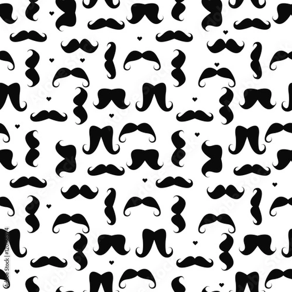Fototapeta Hipster seamless pattern with mustaches and hearts