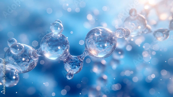 Fototapeta Molecular structure representing water in a scientific illustration. Generative AI