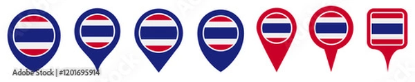 Fototapeta set vector Location pin thailand flag icon. Country location symbol Map markers design template illustration