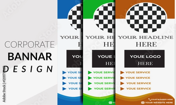Fototapeta Business rollup banner template set, pull up, display banner, x-banner vector, flag-banner design bundle template or Roll up banner stand for your company