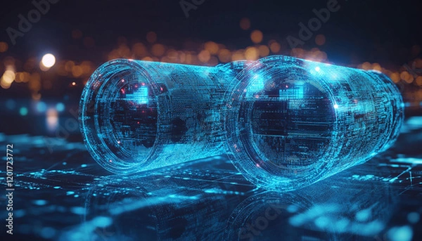 Obraz Digital blue binoculars technology, binoculars vision generated.AI