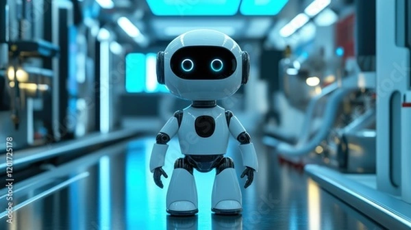 Fototapeta A modern robotic vacuum cleaner stands in a bright,