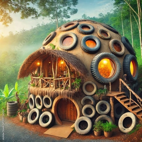 Fototapeta The Earthship A building made from natural and recycled material