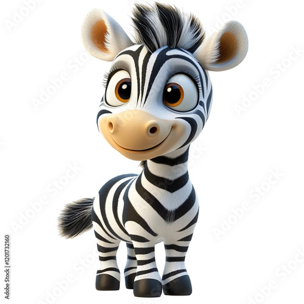 Obraz A cheerful, cartoon-style zebra with big eyes and a friendly smile.