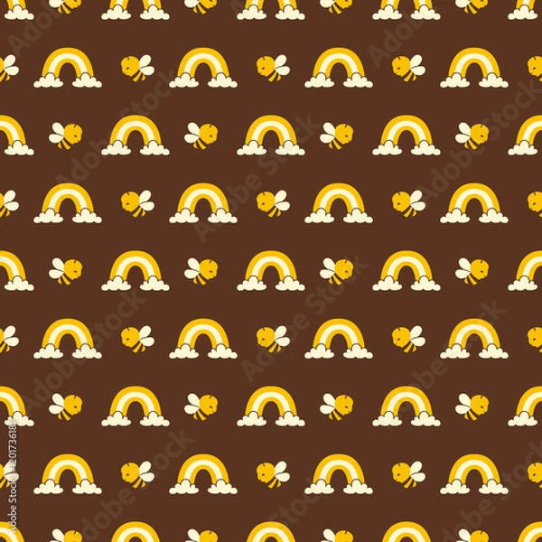 Obraz Cute Bee and Honey Digital Paper, Seamless Pattern Backgrounds