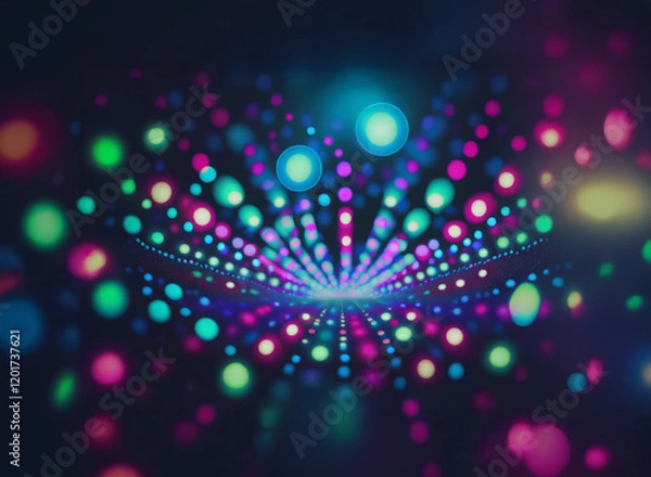 Fototapeta Abstract background with vibrant bokeh lights.  Colorful glowing dots radiate outwards, creating a mesmerizing, dynamic visual.