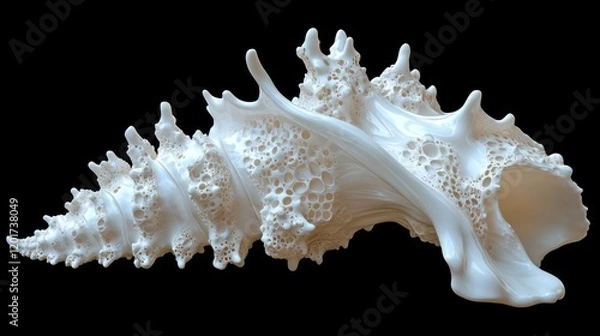 Obraz Intricate Seashell with Porous Texture Isolated on Black Background