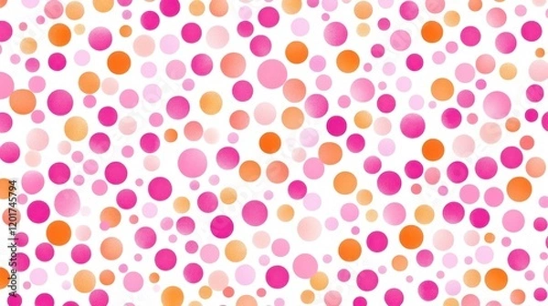 Fototapeta Abstract background with pink and orange confetti dots.