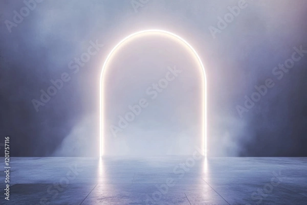 Fototapeta Glowing Archway Surrounded by Mist Creates an Ethereal Atmosphere for an Artistic Display