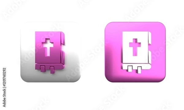 Obraz Colorful Holy bible book icon isolated on white background. Square button. 3D render illustration