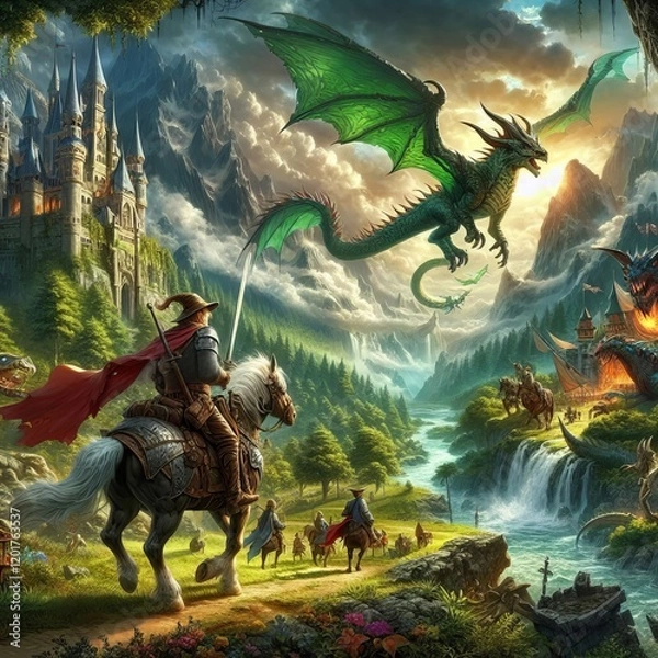 Fototapeta Fantasy Quest An adventurer in a rich detailed fantasy world com