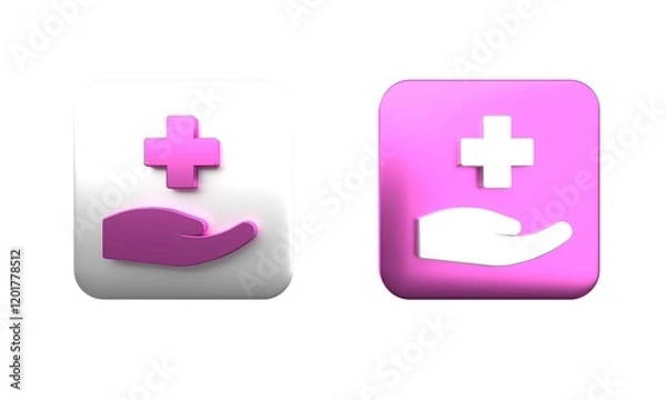 Obraz Colorful Cross hospital medical icon isolated on white background. First aid. Diagnostics symbol. Medicine and pharmacy sign. Square button. 3D render illustration