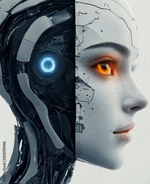 Fototapeta Robotic Face with Split Screen Design