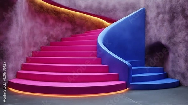 Obraz Pink and blue curved staircase in a textured wall