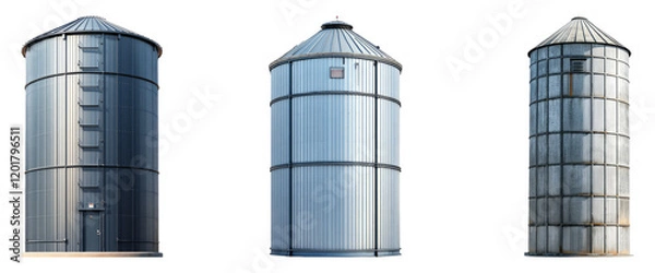 Fototapeta Isolated Steel Silos Set on Transparent Background for Design Use