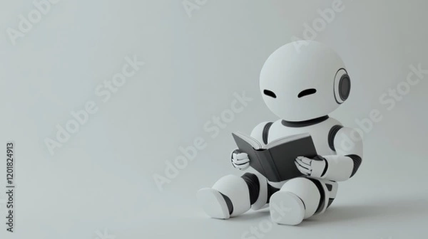 Obraz Robot reading book, minimalist studio