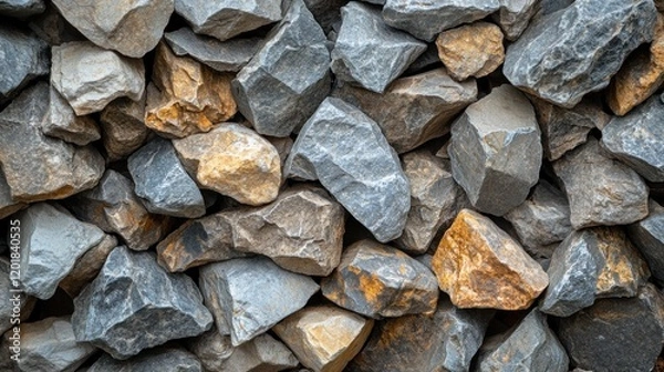 Fototapeta Grey and brown rocks texture, close-up view.  Background blurred. Use construction, design