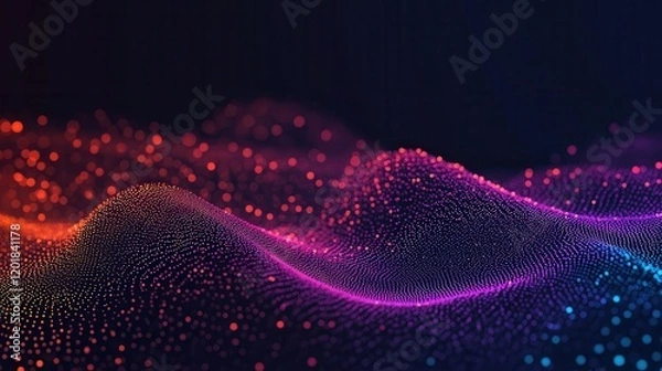 Obraz Abstract glowing particle waves in vibrant pink and orange hues on a dark background