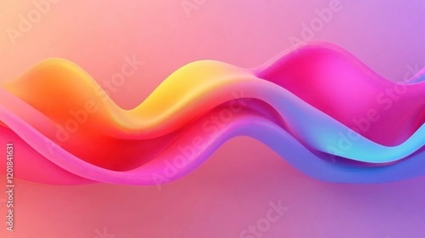 Obraz Abstract flowing waves in vibrant pink, orange, and blue tones with smooth transitions and a pastel background