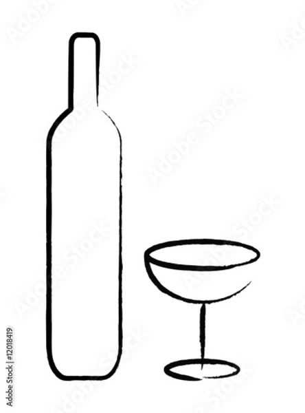 Obraz Stylize wine elements - bottle and glass vector illustration