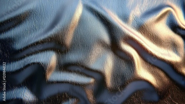 Fototapeta This is a close-up of a metallic fabric showing dynamic waves and gradients, creating a modern aesthetic. The light reflects beautifully on its surface.