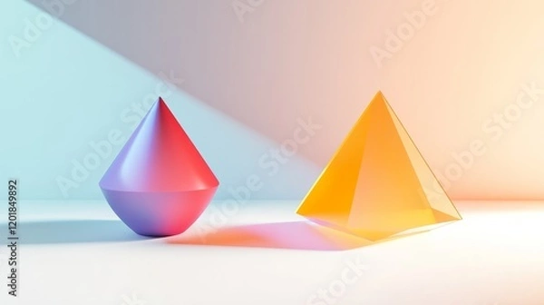 Fototapeta 3D of colorful geometric shapes on a white background 